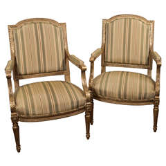 19th c French Louis XVI gilded arm chairs