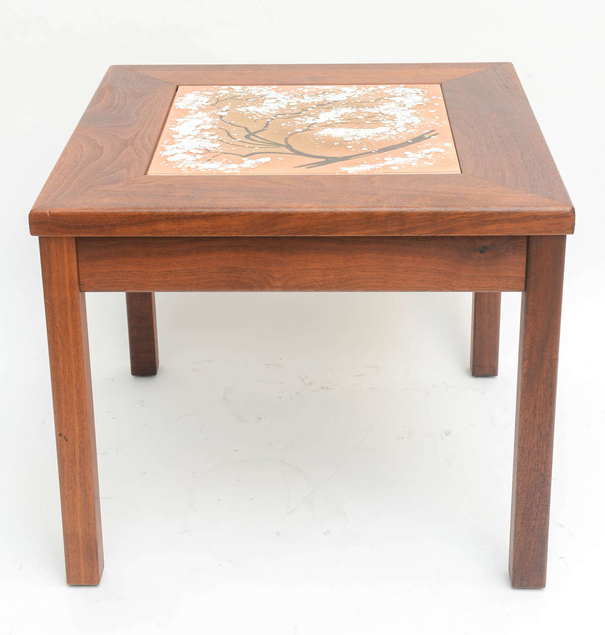 Mid-Century Modern Midcentury Modern Walnut Table with an Enamel on Copper Inset by Brown Saltman  For Sale