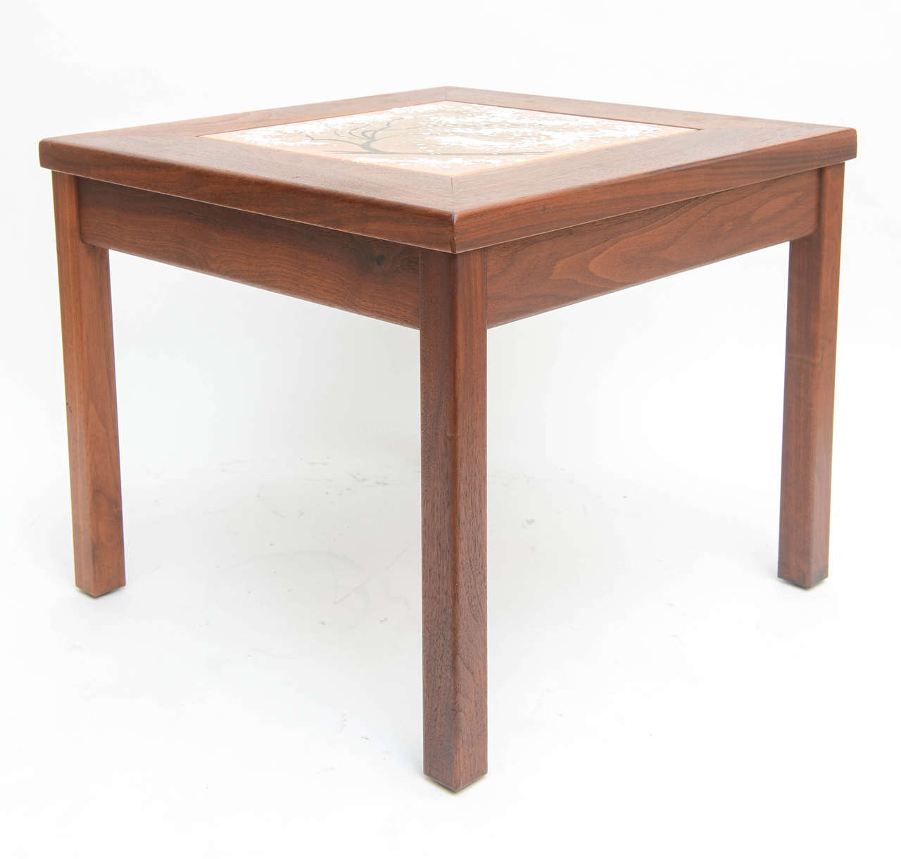 Midcentury Modern Walnut Table with an Enamel on Copper Inset by Brown Saltman  In Excellent Condition For Sale In West Palm Beach, FL