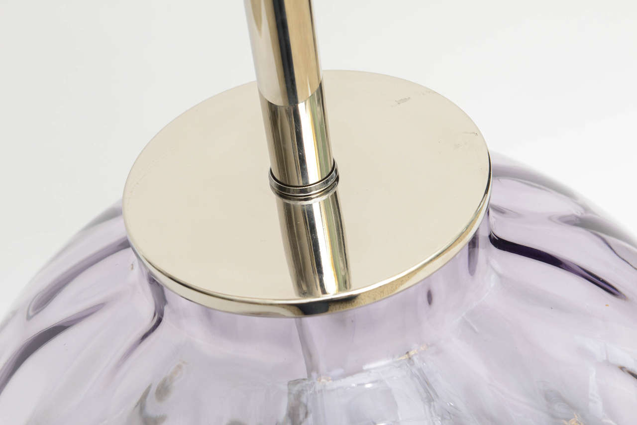 Hand-Crafted  Pair of Chrome, Lucite and Purple Colored Lamps
