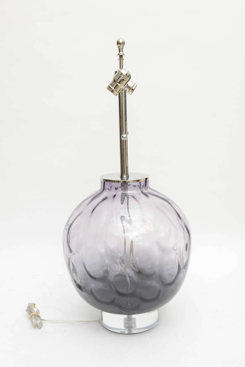 Pair of Chrome, Lucite and Purple Colored Lamps In Good Condition In West Palm Beach, FL
