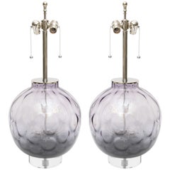  Pair of Chrome, Lucite and Purple Colored Lamps
