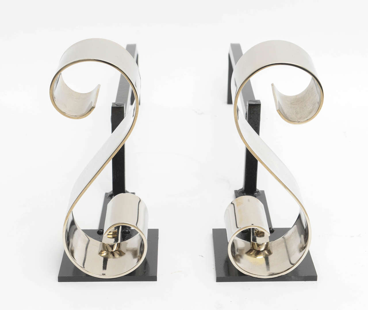 Art Deco Pair of Modern Nickel Plated, 