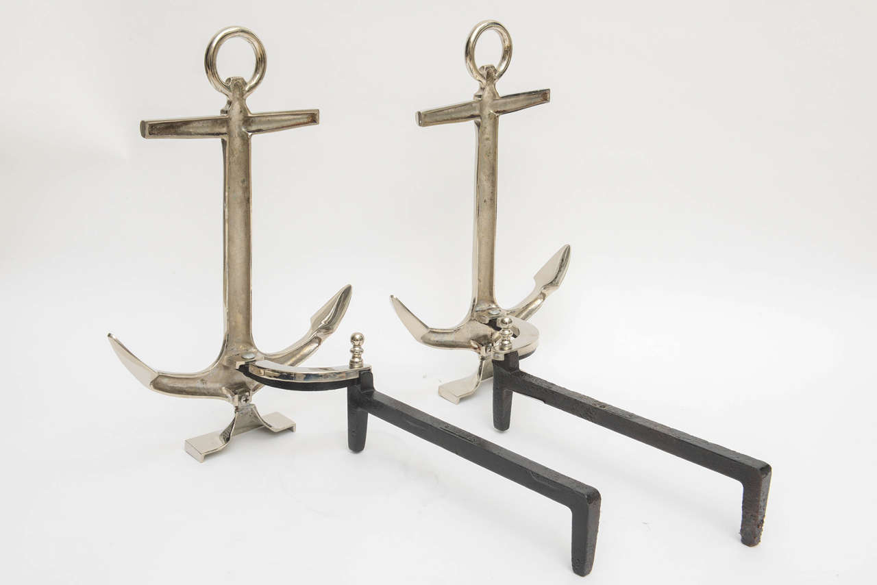 Pair of Nickel-Plated Anchor-Form Andirons by Puritan 1