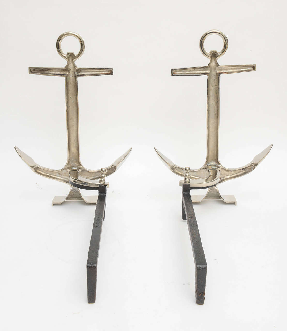 Pair of Nickel-Plated Anchor-Form Andirons by Puritan 2
