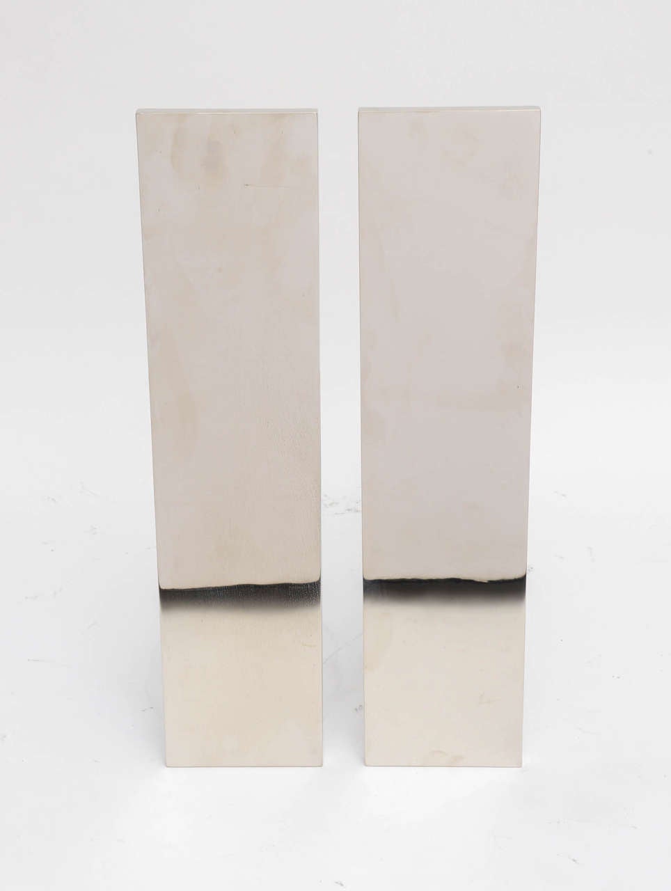 Pair of Polished Chrome and Wrought Iron FlatBar Andirons by Alexander Millen at 1stdibs