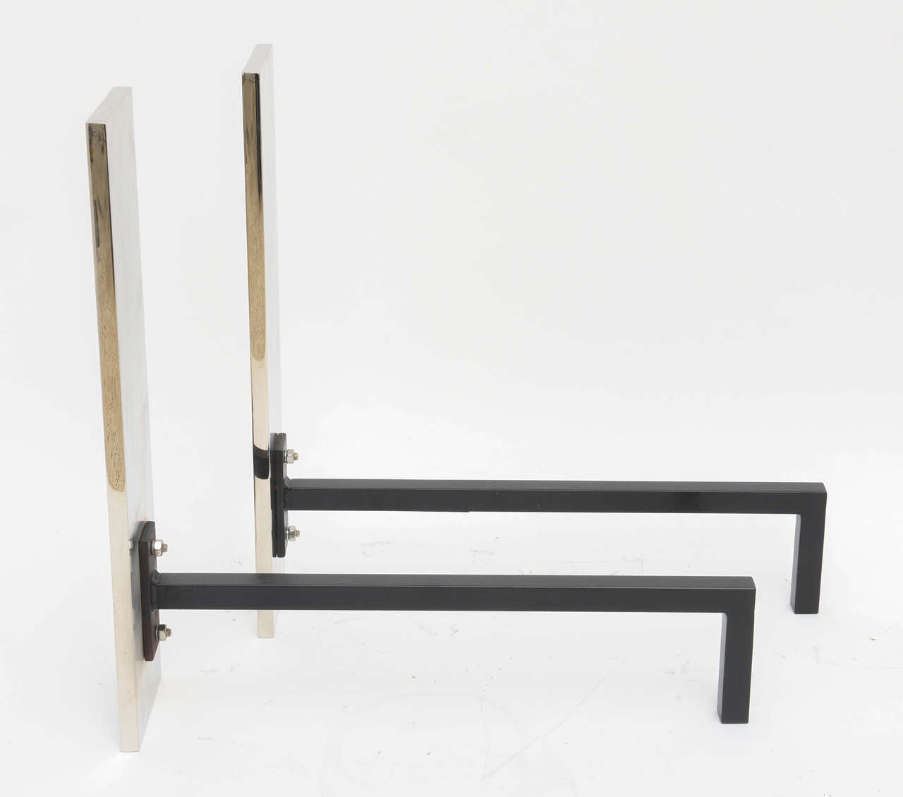 Pair of Polished Chrome and Wrought Iron FlatBar Andirons by Alexander Millen at 1stdibs