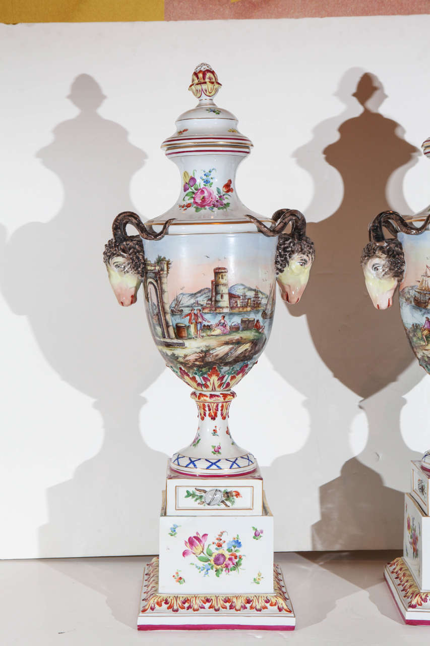 Hand-Painted Italian Urns, Turn-of-the-Century In Excellent Condition In Los Angeles, CA