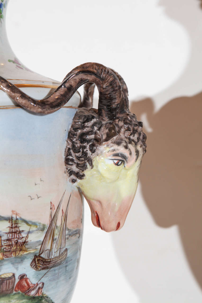 Porcelain Hand-Painted Italian Urns, Turn-of-the-Century