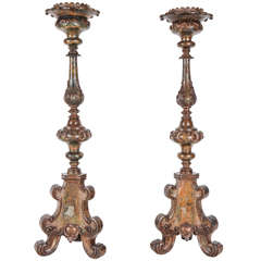 Grand Pair of 19th Century Painted Altar Sticks