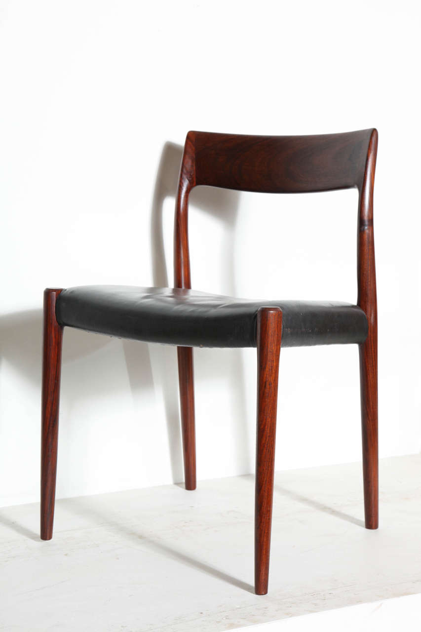 Rosewood no. 77 Leather Dining Chairs by Niels Moller (Set of 8)