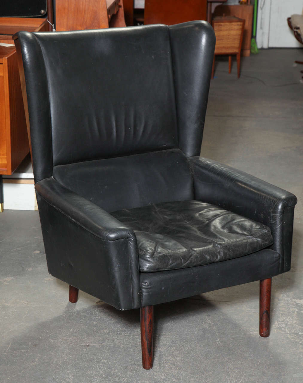 Black Leather Wingback Armchairs from Denmark, Pair