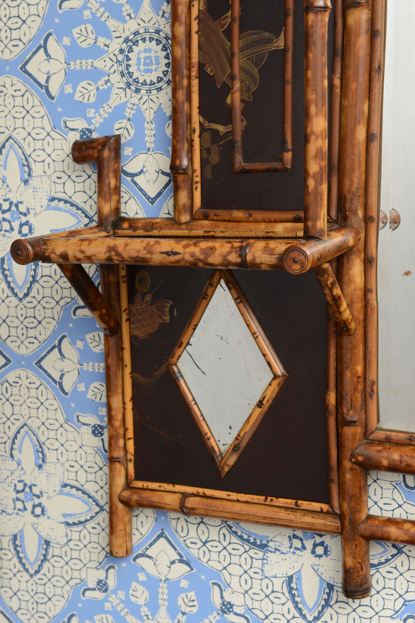 British Beautiful 19th c. English Bamboo Mirror with Shelves