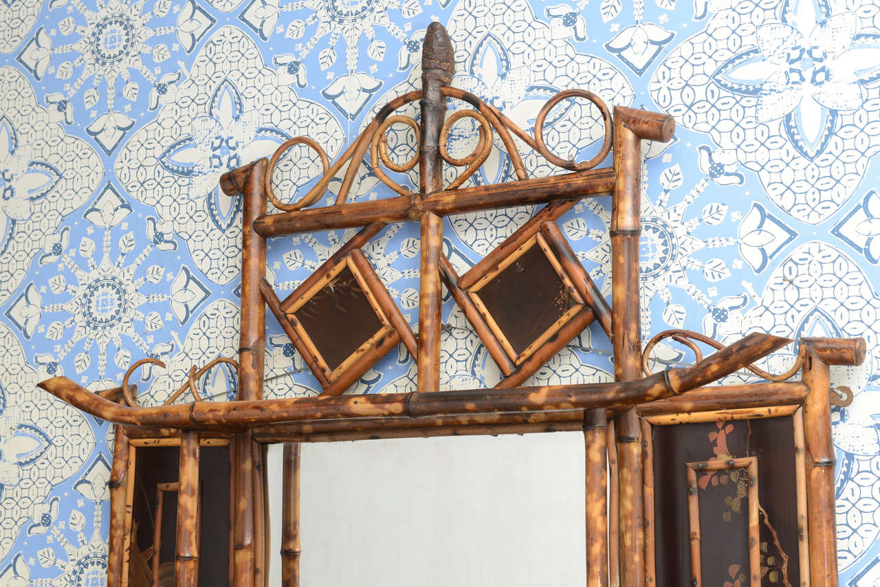 Beautiful 19th c. English Bamboo Mirror with Shelves In Excellent Condition In West Palm Beach, FL