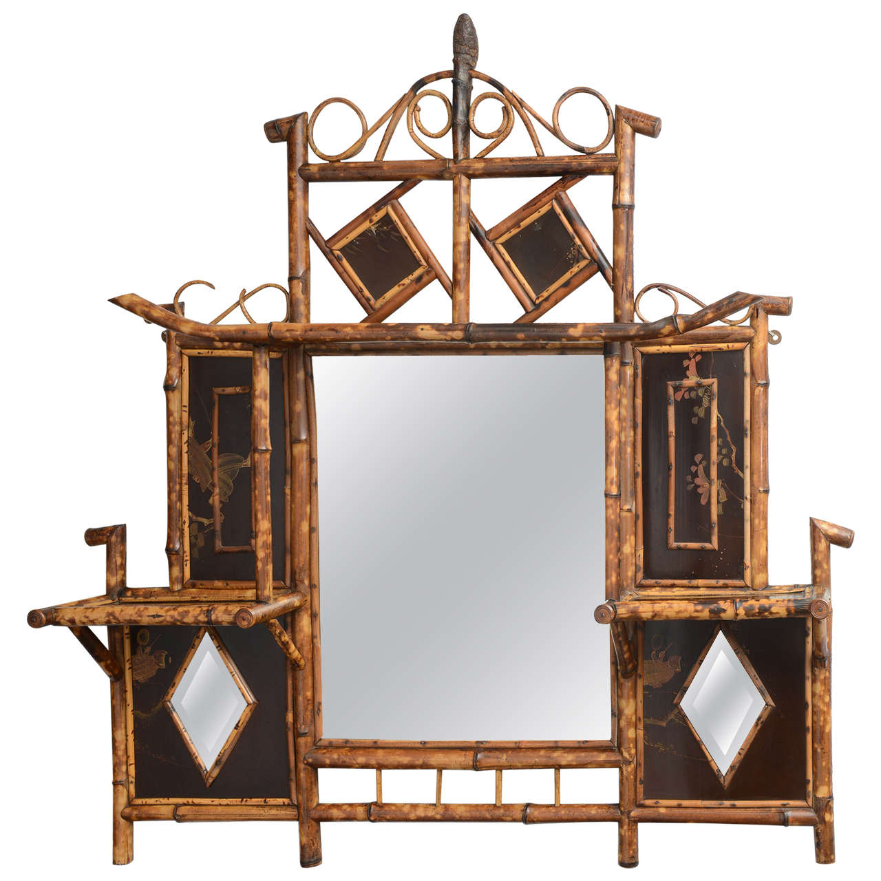 Beautiful 19th c. English Bamboo Mirror with Shelves