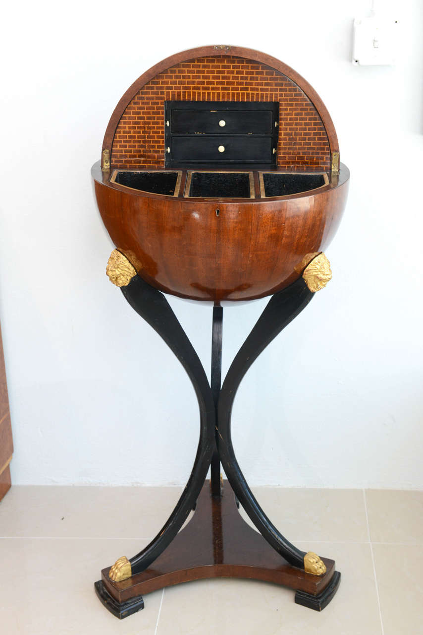 Austrian Fine Biedermeier Mahogany, Ebonized and Parcel-Gilt Globe Form Work Desk For Sale