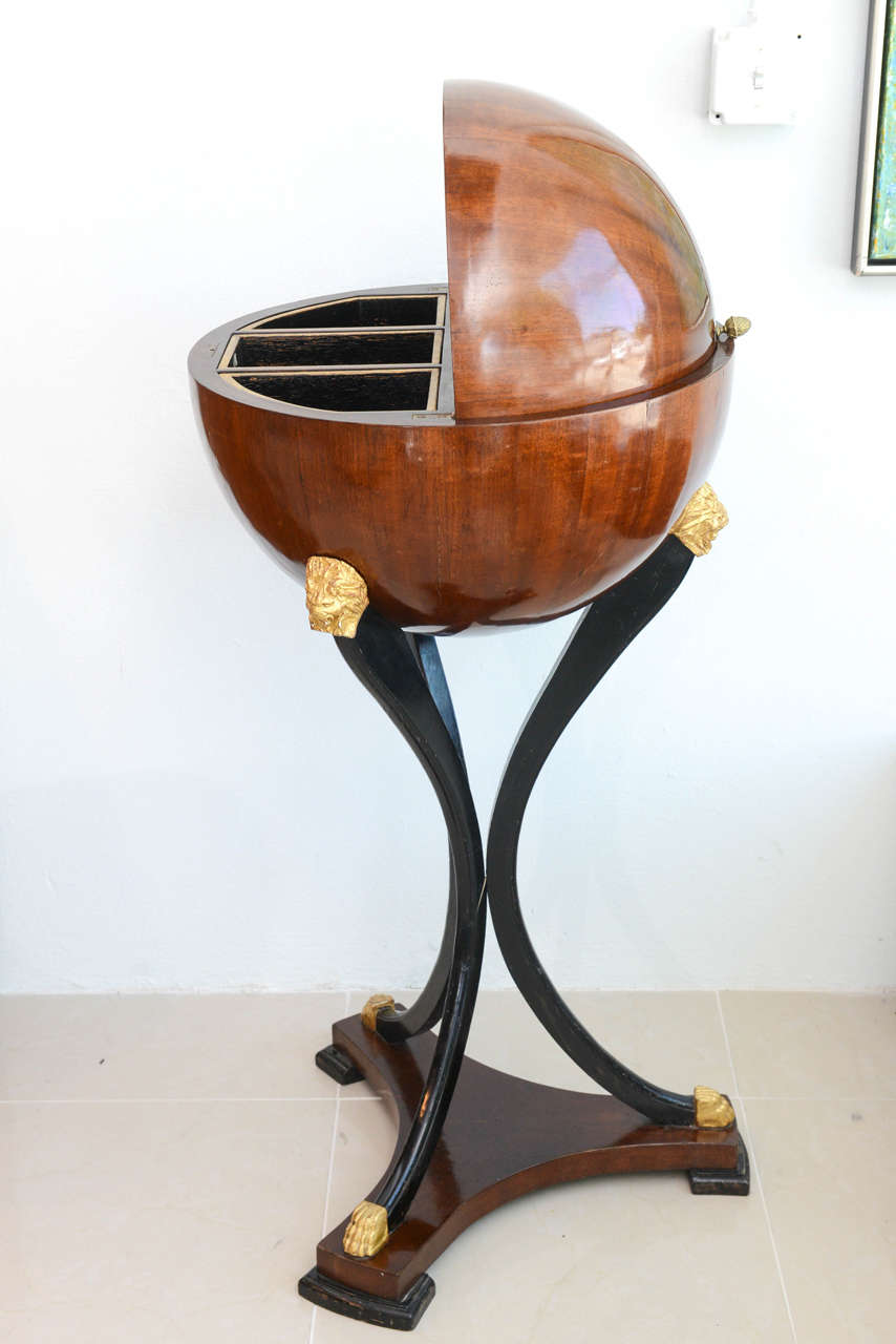 Fine Biedermeier Mahogany, Ebonized and Parcel-Gilt Globe Form Work Desk For Sale 2