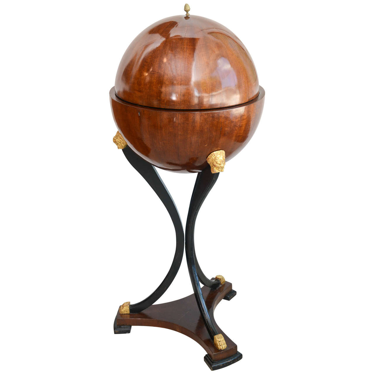 Fine Biedermeier Mahogany, Ebonized and Parcel-Gilt Globe Form Work Desk For Sale