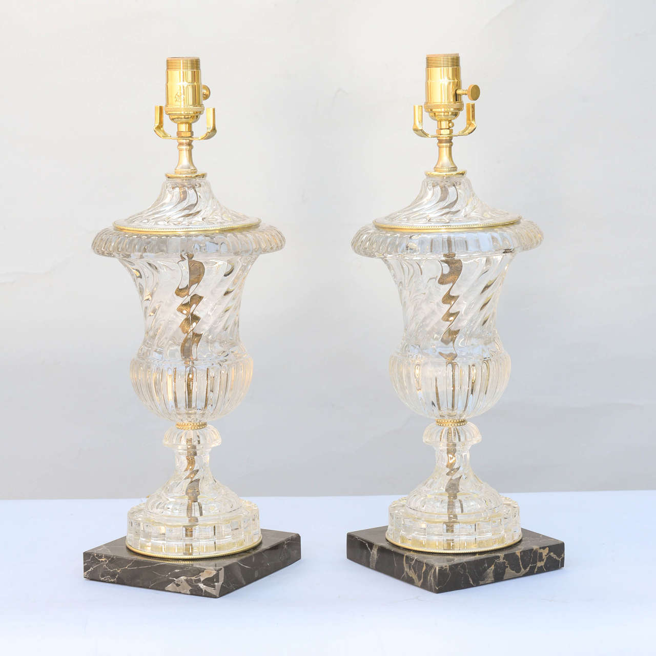 Pair of Paul Hanson Glass Urn Lamps