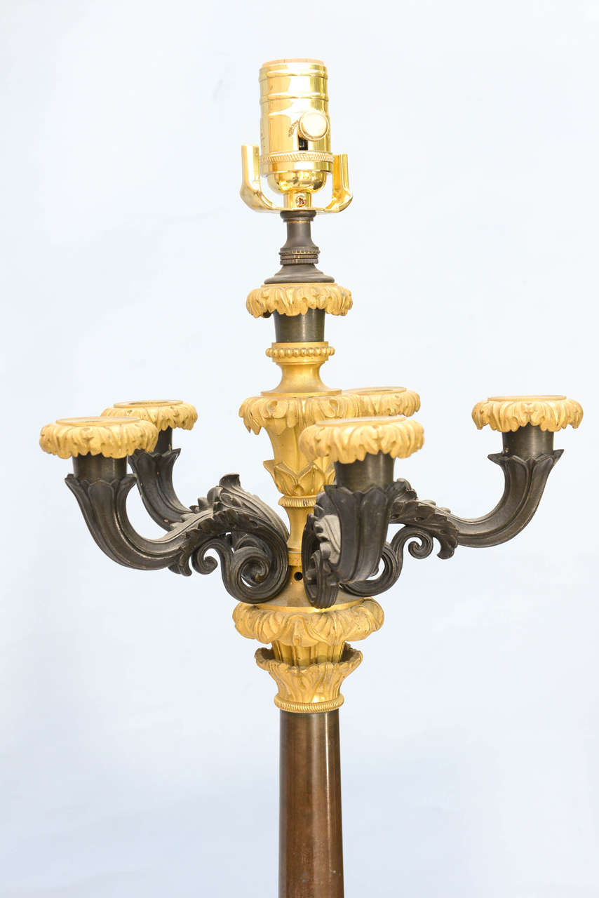 Early 19th Century Pair of 19th Century French Bronze Candelabra Lamps For Sale