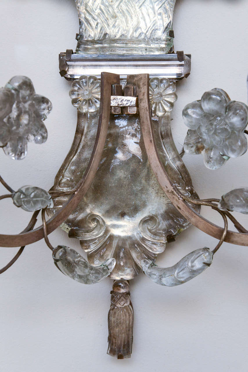 Crystal Unusual Pair of Glass Wall Sconces