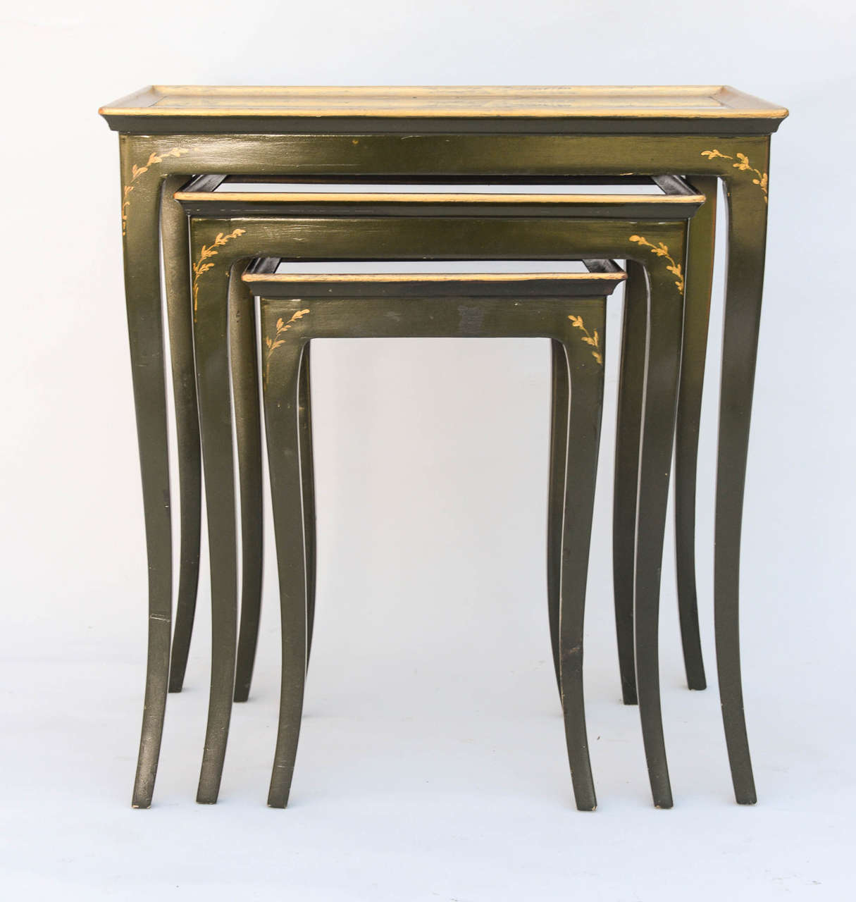 Lacquer Chinoiserie Nesting Tables of Green Japanning