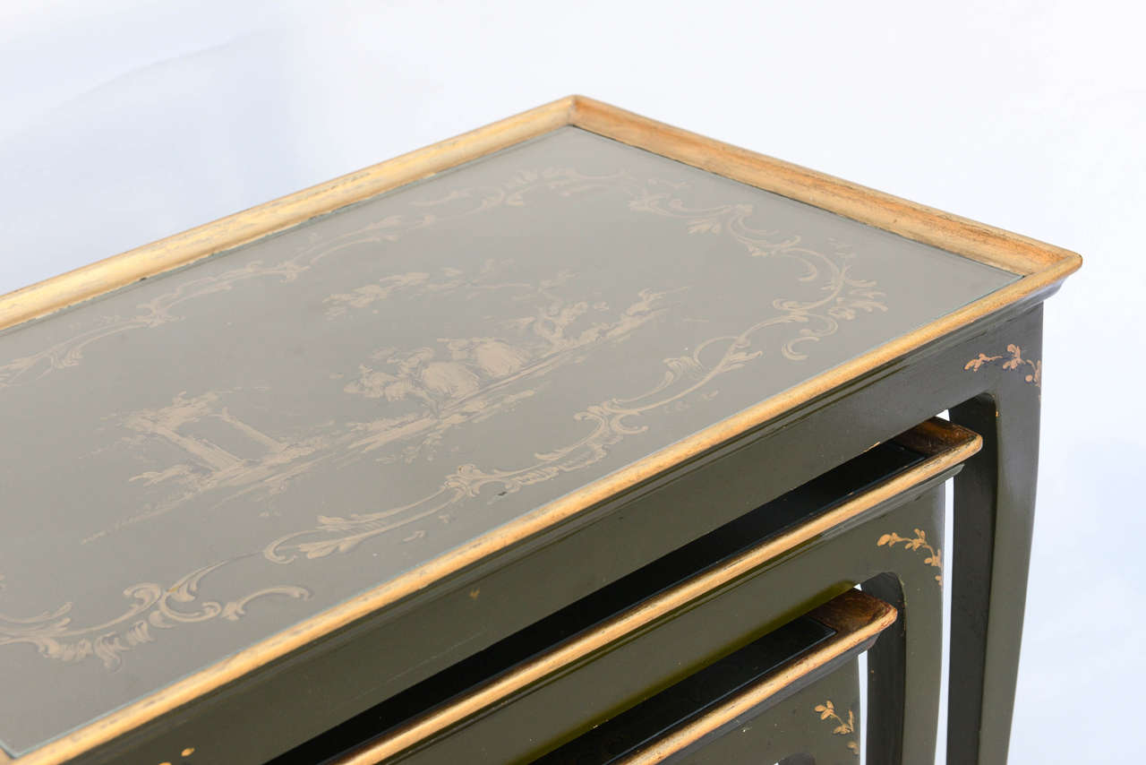 Chinoiserie Nesting Tables of Green Japanning 1