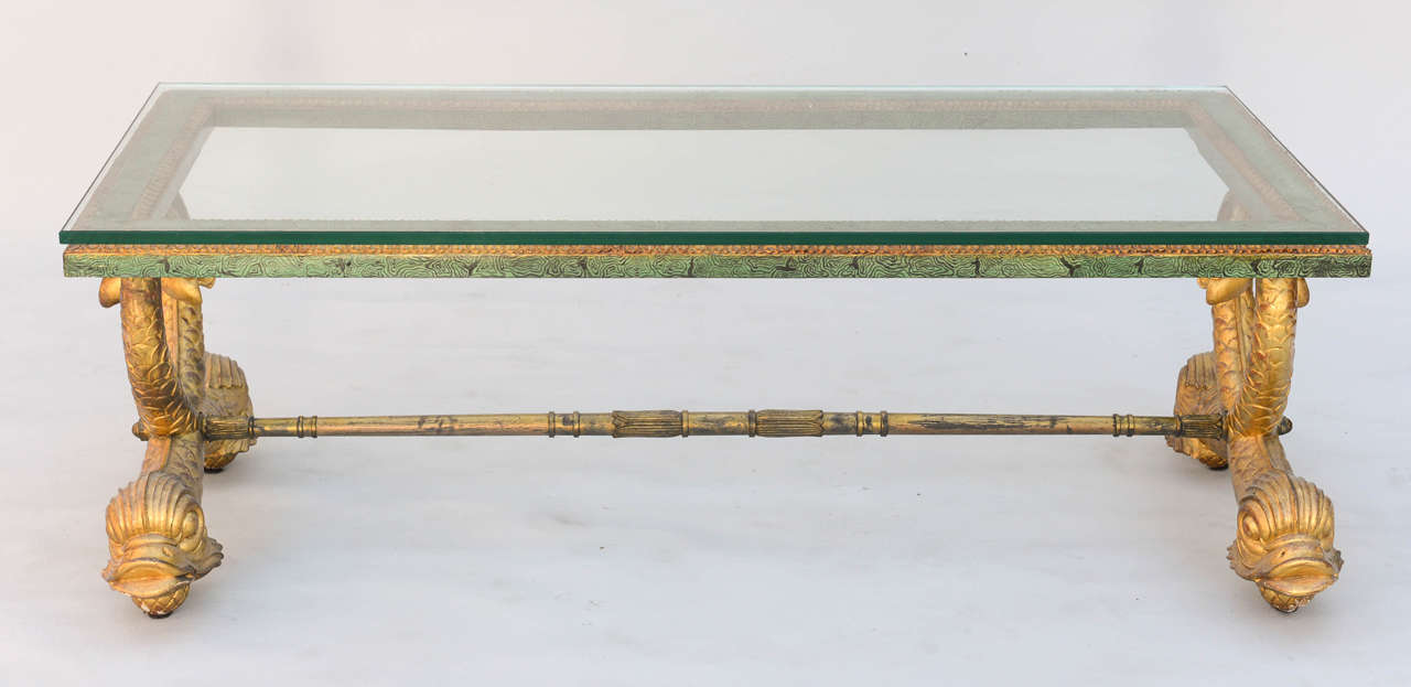 Italian Coffee Table with Gilded Dolphin Legs