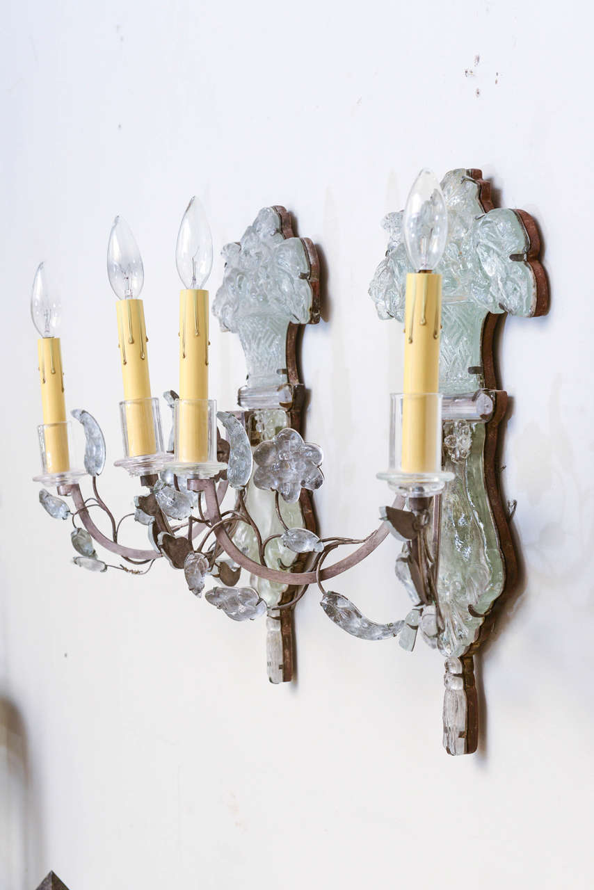 Unusual Pair of Glass Wall Sconces For Sale at 1stdibs