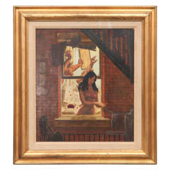 Peter Hopkins 1948 Painting of New York Street Scene