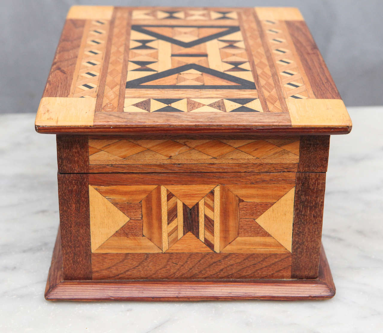 Wood Folk Art Parquetry Box For Sale