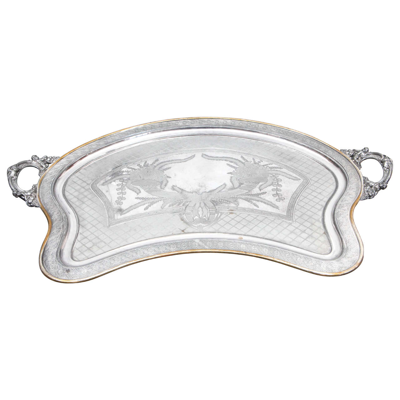 Silver Plated Butler Tray with Articulated Cherub Handles For Sale