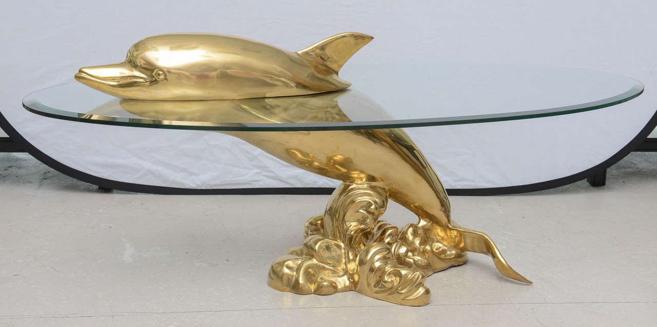 Vintage Polished Brass Dolphin Coffee Table 1