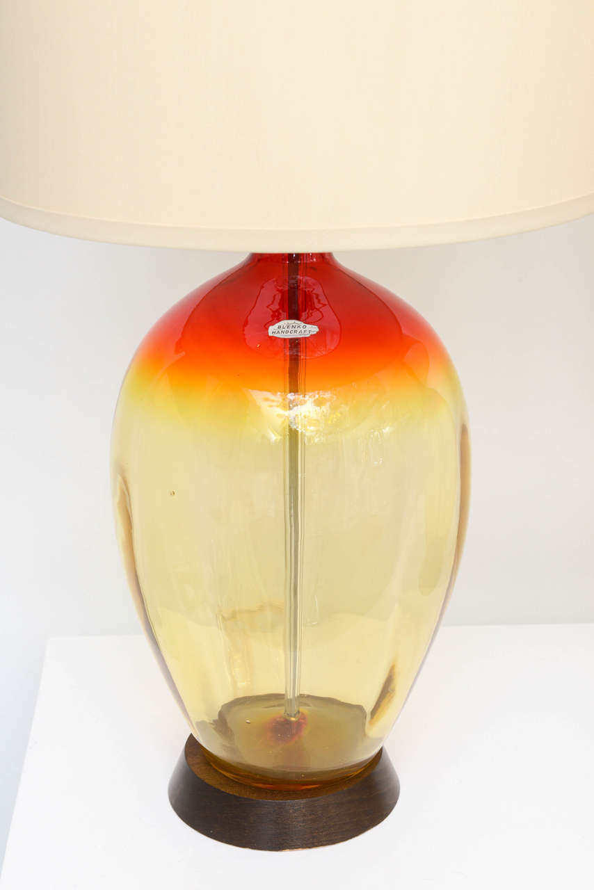 Mid-Century Modern Pair of Vintage Tangerine Blenko Lamps For Sale