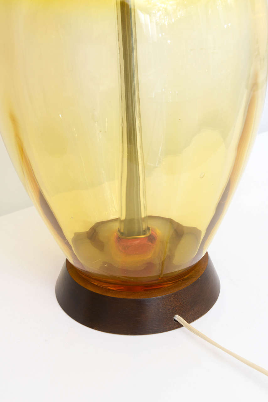 Pair of Vintage Tangerine Blenko Lamps For Sale 1