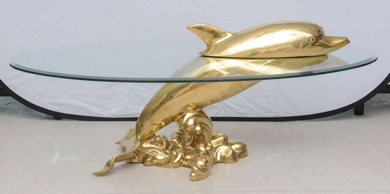 Vintage Polished Brass Dolphin Coffee Table at 1stdibs