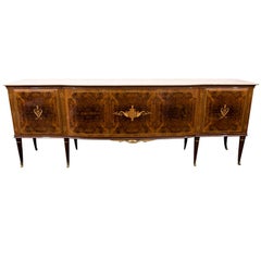 Italian Credenza with Marble Top and Wood Inlay.