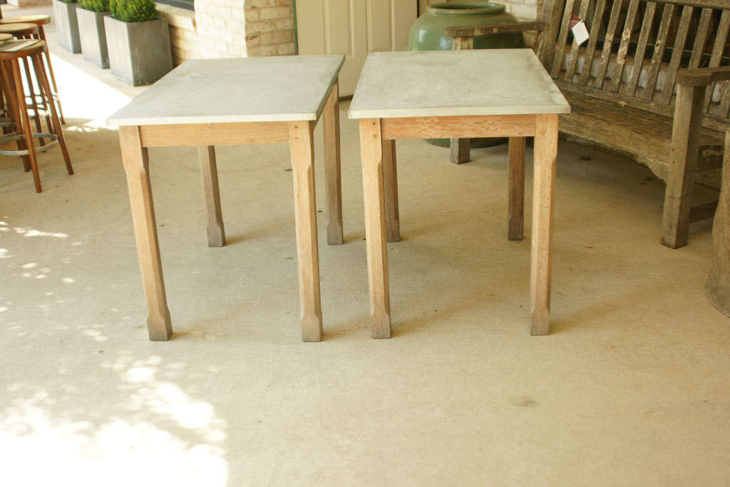 Pair of 19th Century Arts & Crafts Zinc-Topped Limed Oak Tables