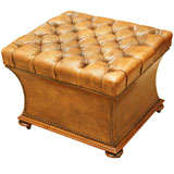 19th Century English Lift-Top Ottoman - Original Tufted Leather
