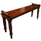 19th Century English Mahogany Hall Bench With Brass-End Rolls