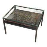 Retro Metal and Glass Table with Carved African Panel