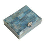 Vintage Tessellated Stone and Wood Box with Nickeled Bee