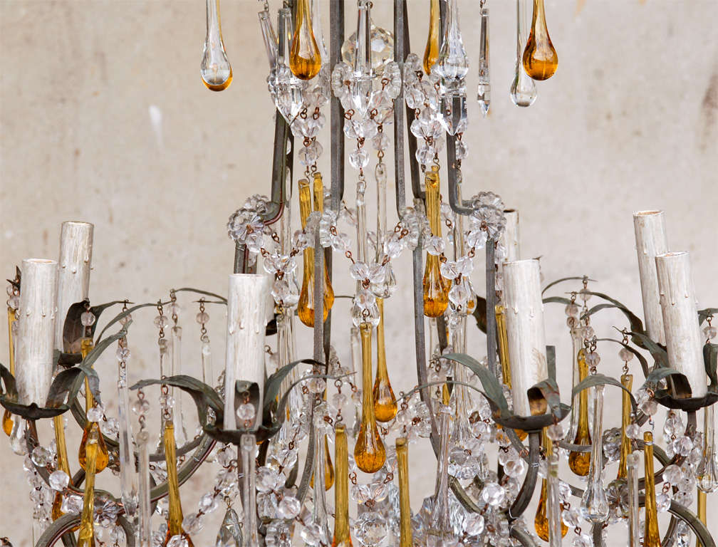 Italian Crystal Vintage Chandelier with Yellow Drops In Good Condition For Sale In Atlanta, GA