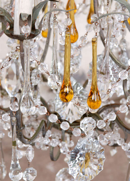Iron Italian Crystal Vintage Chandelier with Yellow Drops For Sale