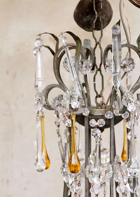 Lustre vintage en cristal italien avec gouttes jaunes en vente 2