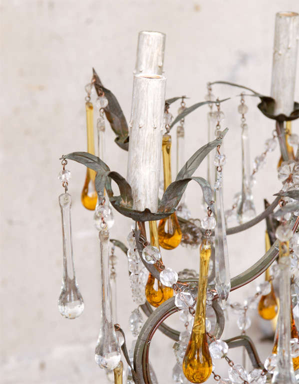 Lustre vintage en cristal italien avec gouttes jaunes en vente 3