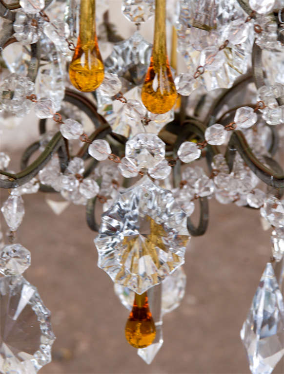 Italian Crystal Vintage Chandelier with Yellow Drops For Sale 3