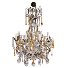 Italian Crystal Vintage Chandelier with Yellow Drops