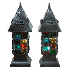 Pair of Arts & Crafts Leaded Glass Table Lights