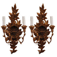 Retro Italian Carved Wood Sconces